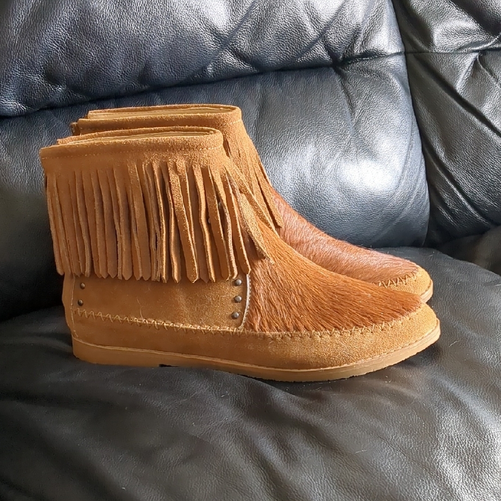 Montana West Tan Fringe Ankle Boots